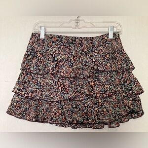 Express Floral Tiered Ruffle Mini Skirt